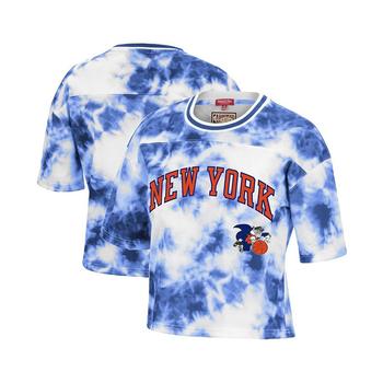 Mitchell and Ness | Women's Blue, White New York Knicks Hardwood Classics Tie-Dye Cropped T-shirt商品图片,