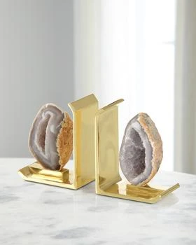 Agate on Brass Bookends, Set of 2