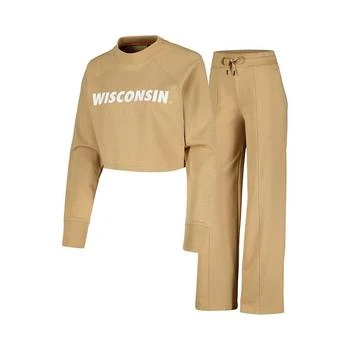 Kadyluxe | Women's Tan Wisconsin Badgers Raglan Cropped Sweatshirt and Sweatpants Set,商家Macy's,价格¥738