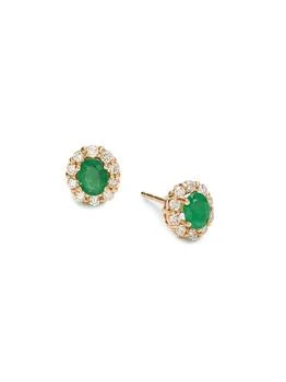 Saks Fifth Avenue | 14K Yellow Gold, Emerald & Diamond Halo Stud Earrings,商家Saks OFF 5TH,价格¥10319