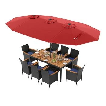 Hivvago | 10 Piece Outdoor Patio Dining Set with 15 Feet Double-Sided Twin Umbrella,商家Premium Outlets,价格¥7827