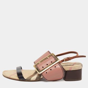 时尚burberry羽绒服女装, [二手商品] Burberry | Burberry Tricolor Leather Sawley Trench Buckle Slingback Sandals Size 38商品图片 7.5折