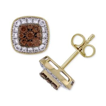 Macy's | Men's Brown Diamond & White Diamond Square Halo Cluster Stud Earrings (1 ct. t.w.) in 10k Gold,商家Macy's,价格¥15985