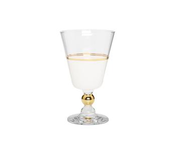 商品Set of 6 White Water Glasses with Gold Trim and Clear Stem图片