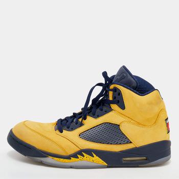[二手商品] Jordan | Jordan Yellow/Blue Leather Air Jordan 5 Retro Michigan High Top Sneakers Size 47商品图片,4.3折