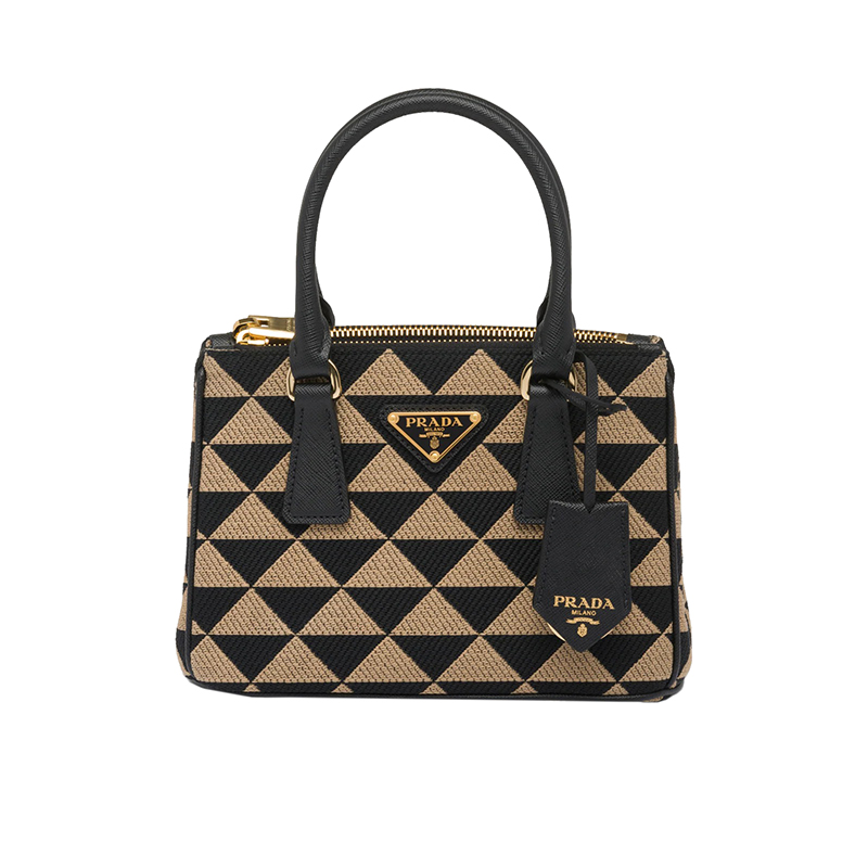 美国prada包, Prada | PRADA/普拉达 22新款 Galleria系列 女士黑色/米色拼色刺绣面料配皮手柄拆卸钥匙圈拉链开合金色徽标单肩手提斜挎包1BA906_2FKL_F0Y30_V_XOM商品图片 7.9折, 包邮包税