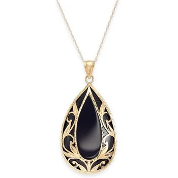 Macy's | Onyx (32 x 20mm) Filigree 18" Pendant Necklace in 14k Gold or 14k White Gold,商家Macy's,价格¥3033