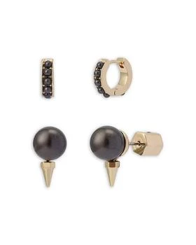 ALL SAINTS | Gray Imitation Pearl Spike Huggie Hoop & Stud Earrings, Set of 2,商家Bloomingdale's,价格¥405