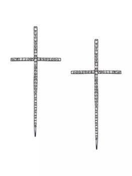商品Spike Cross Sterling Silver & 0.65 TCW Diamond Drop Earrings图片