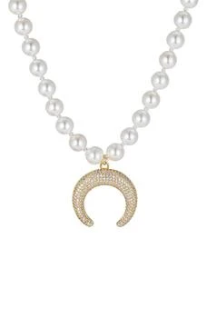 EYE CANDY LOS ANGELES | Zoey 6mm Shell Pearl Pave CZ Crescent Moon Pendant Necklace,商家Nordstrom Rack,价格¥224