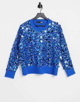 推荐Love Moschino sequin printed jumper in blue商品