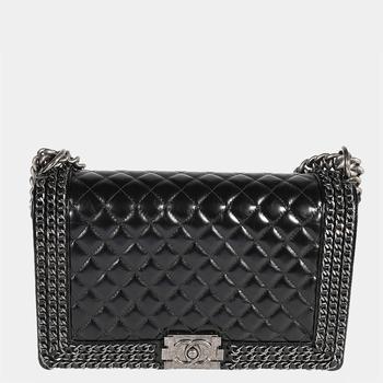 [二手商品] Chanel | Chanel Black Quilted Calfskin Chained Medium Boy Bag商品图片,8.2折
