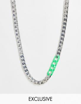 商品Faded Future curb chain necklace with contrast links in silver and green图片