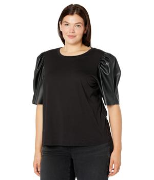 Michael Kors | Plus Size T-Shirt with Leather Sleeve商品图片,7.5折, 独家减免邮费