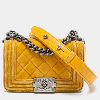 推荐Chanel Yellow Quilted Velvet Mini Boy Flap Bag商品