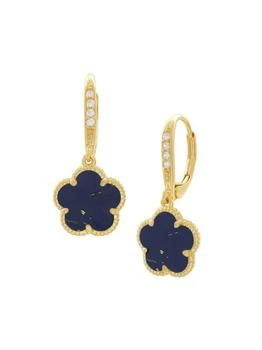 JanKuo | Flower 14K Goldplated, Faux Sapphire & Cubic Zirconia Hoop Earrings,商家Saks OFF 5TH,价格¥309