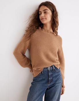 Madewell | Ruffle-Neck Pullover Sweater in Cotton-Merino Yarn商品图片,6.8折×额外7折, 额外七折