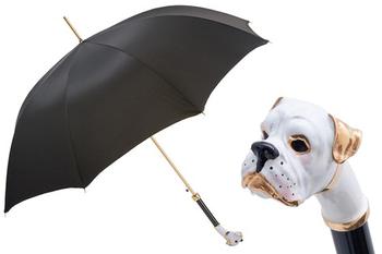 Pasotti 葩莎帝 黑色伞面 白色珐琅拳师犬手柄 直柄雨伞 