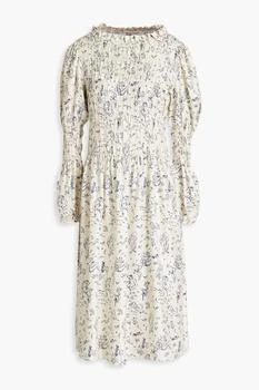 推荐Marina shirred printed silk-twill midi dress商品