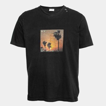推荐Saint Laurent Paris Black Palm Tree Printed Cotton T Shirt L商品