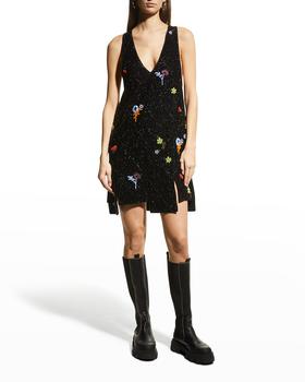 ganni裙, Ganni | V-Neck Beaded Panel Mini Dress商品图片 2.4折