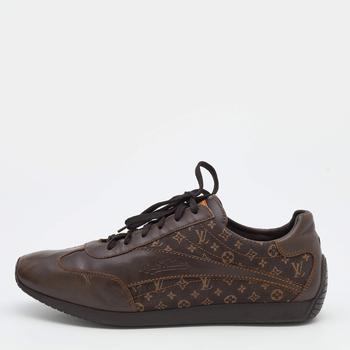 推荐Louis Vuitton Brown Mini Lin Monogram Canvas And Leather Low Top Sneakers Size 45商品