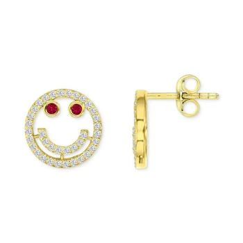 Macy's | Lab-Grown Ruby (1/4 ct. t.w.) & Cubic Zirconia Smiley Stud Earrings in 14k Gold-Plated Sterling Silver,商家Macy's,价格¥484