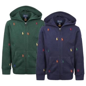 推荐Polo pony fleece zip up green and navy hoodies set with kangaroo pockets商品