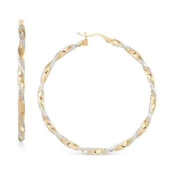 Macy's | Two-Tone Twisted Hoop Earrings (45mm) in 14k Yellow and White Gold- Plated Sterling Silver (Also in Sterling Silver),商家Macy's,价格¥442