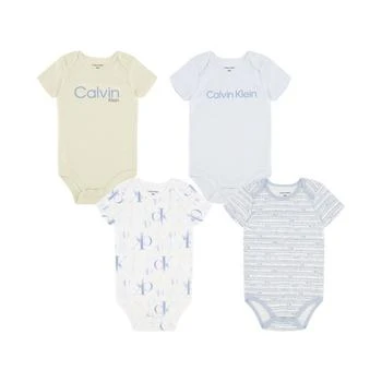 Calvin Klein | Baby Boys Short Sleeve Logo Bodysuits, Pack of 4 5.9折×额外7折, 额外七折