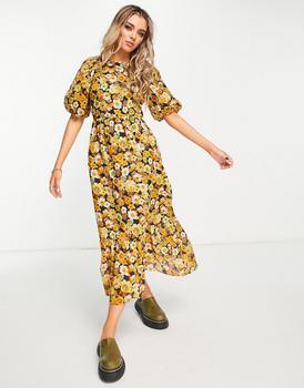 美国Topshop, Topshop | Topshop 70's floral puff sleeve midi dress in multi商品图片 5.1折