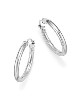 商品14K White Gold Tube Hoop Earrings - 100% Exclusive图片