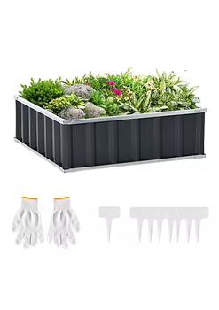 商品3x3ft Metal Raised Garden Bed Steel Planter Box No Bottom w/ A Pairs of Glove for Backyard Patio to Grow Vegetables Herbs and Flowers Grey图片