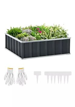 Outsunny | 3x3ft Metal Raised Garden Bed Steel Planter Box No Bottom w/ A Pairs of Glove for Backyard Patio to Grow Vegetables Herbs and Flowers Grey,商家Belk,价格¥768