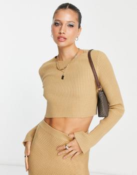 推荐Pretty Lavish knitted crop top co-ord in camel商品