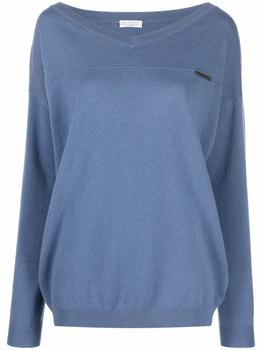 推荐Brunello Cucinelli Women's Blue Cashmere Sweater商品