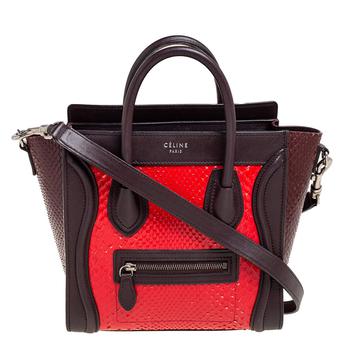 celine nano, [二手商品] Celine | Céline Tri Color Leather and Snakeskin Nano Luggage Tote商品图片 6.2折, 满1件减$100, 满减