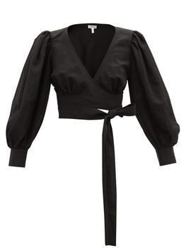 Loewe | Balloon-sleeve wraparound cropped top商品图片,2.9折