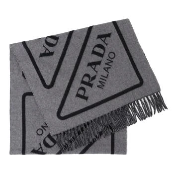 推荐【预售3-7天】PRADA/普拉达 女士灰色/黑色羊绒围巾1FS012_2D3D_F0700商品