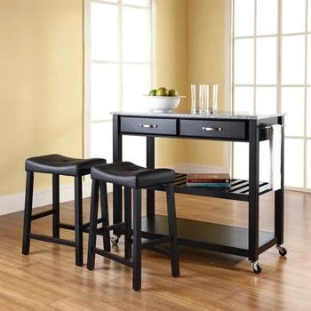Crosley | Furniture Kitchen Prep Black/gray Granite Top Kitchen Cart With Upholstered Saddle Stools,商家Premium Outlets,价格¥6068