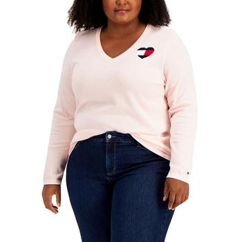 Tommy Hilfiger | Tommy Hilfiger Womens Plus Knit Logo V-Neck Sweater商品图片,4折, 独家减免邮费
