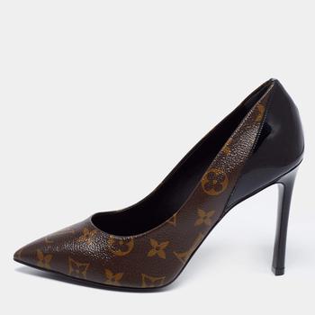 lv高帮鞋, [二手商品] Louis Vuitton | Louis Vuitton Brown/Black Monogram Canvas And Patent Leather Cherie Pumps Size 37商品图片 8.1折