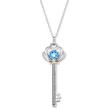 商品Lab-Created Blue Topaz (5/8 ct. t.w.) & Diamond Accent Key 18" Pendant Necklace in Sterling Silver & 10K Gold图片