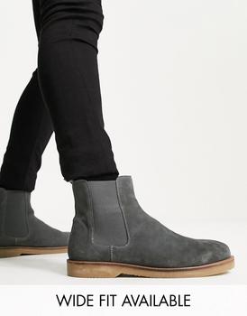 ASOS | ASOS DESIGN chelsea boots in grey suede with contrast sole商品图片,