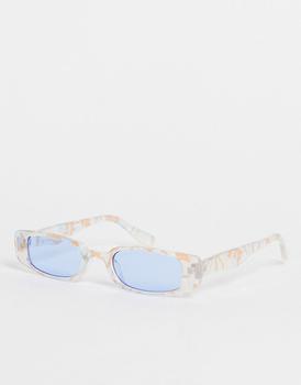 ASOS | ASOS DESIGN slim rectangle sunglasses with blue lens in pastel marble effect - MULTI商品图片,5折×额外9.5折, 额外九五折