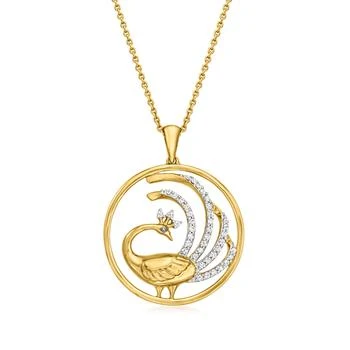 Ross-Simons | Ross-Simons Diamond Peacock Medallion Pendant Necklace in 18kt Gold Over Sterling,商家Premium Outlets,价格¥1631