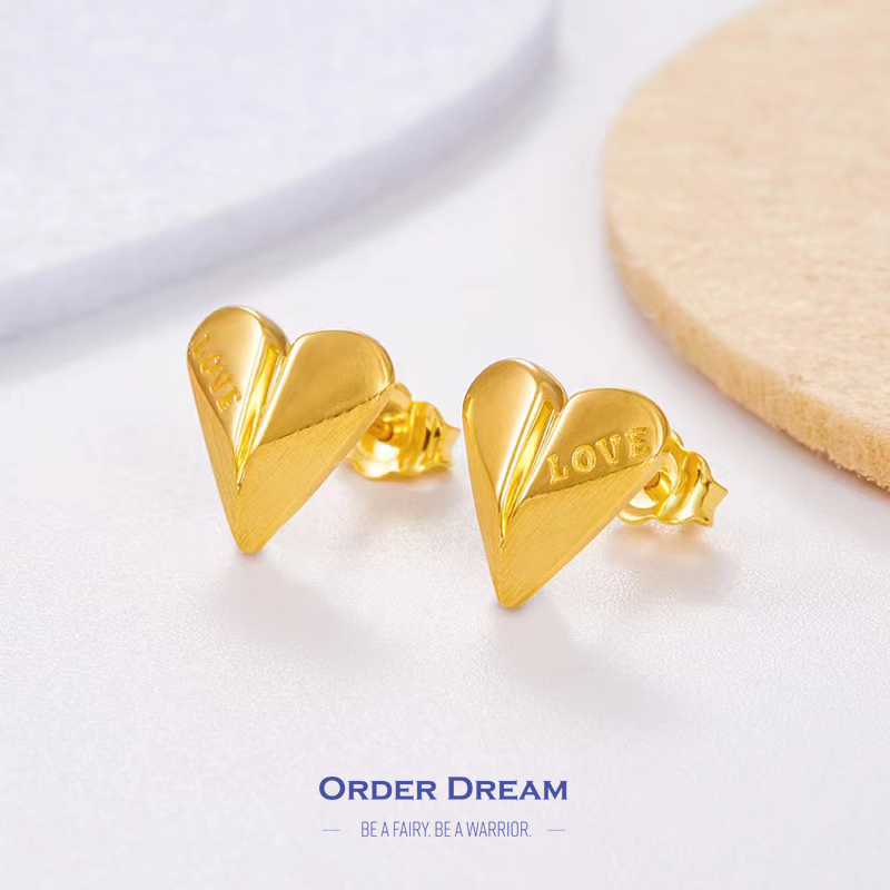 Order Dream | 5G黄金LOVE折纸心形耳钉「黄金发货周期一周」商品图片,包邮包税