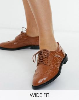 更多ASOS, ASOS | ASOS DESIGN Wide Fit More flat lace up shoes in tan商品图片 8折