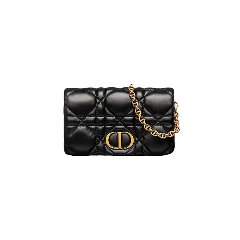 Dior | 迪奥 Caro女士迷你黑色牛皮革绗缝效果超大藤格纹手拿斜挎包  7.3折×额外9.8折, 包邮包税, 额外九八折