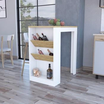 Streamdale Furniture | Streamdale Desoto Wine Storage Pedestal Kitchen Island White And Macadamia,商家Premium Outlets,价格¥2813